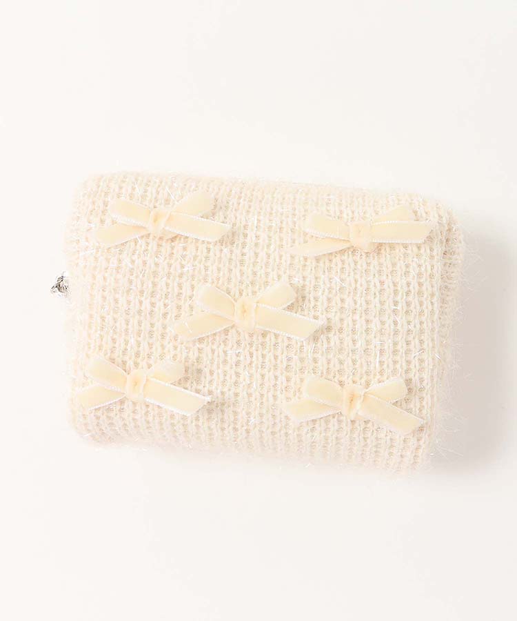 プチリンドラメニットリボンボックスポーチ