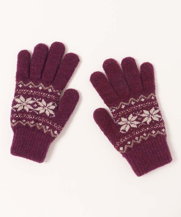 裏起毛雪柄ニットグローブ
