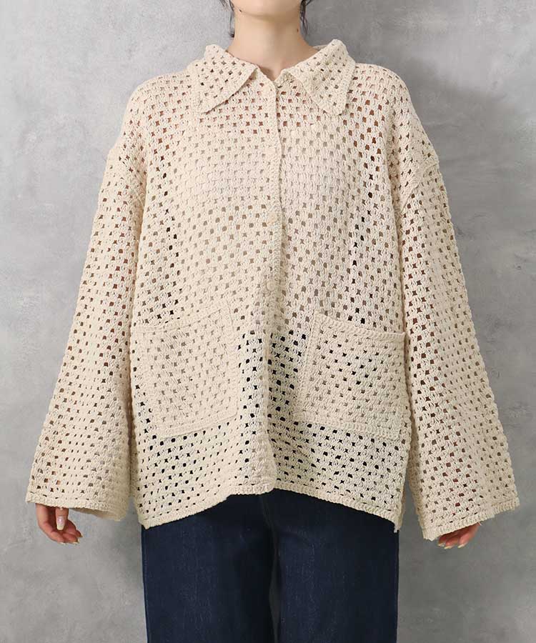 ≪SALE≫【WEB限定】クロシェシャツカラートップス