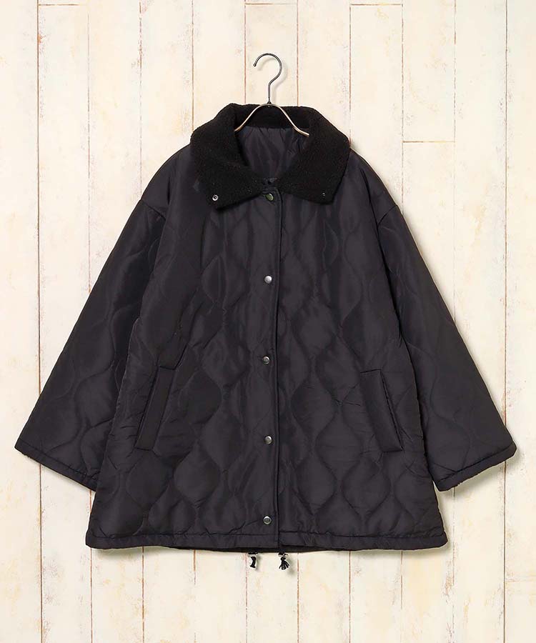 中綿ボア付きキルトコート