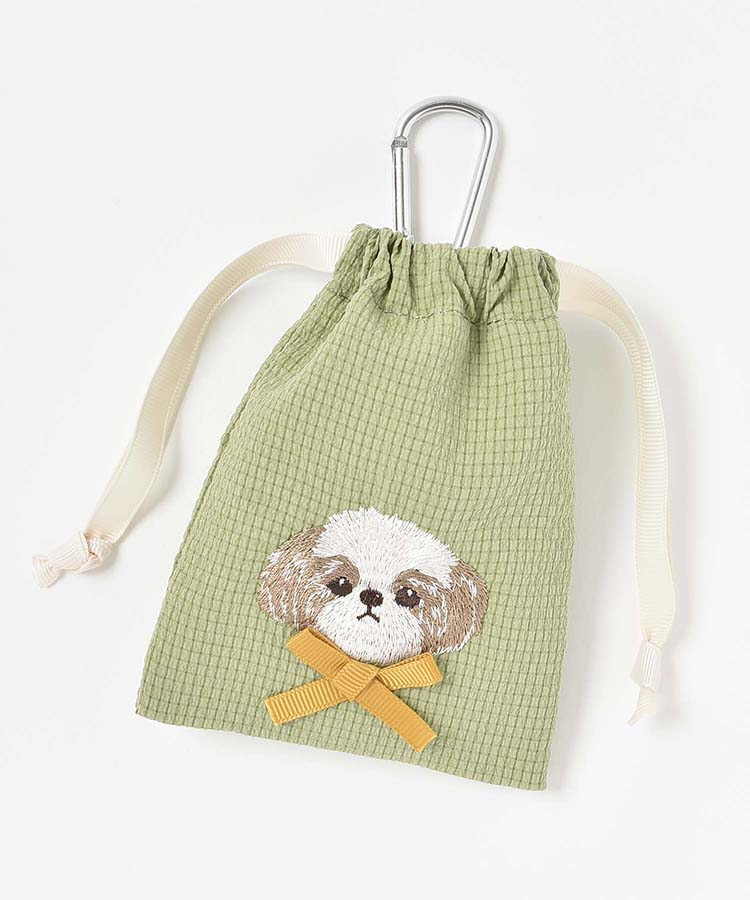 ドッグリボンカラビナ付きリップル巾着