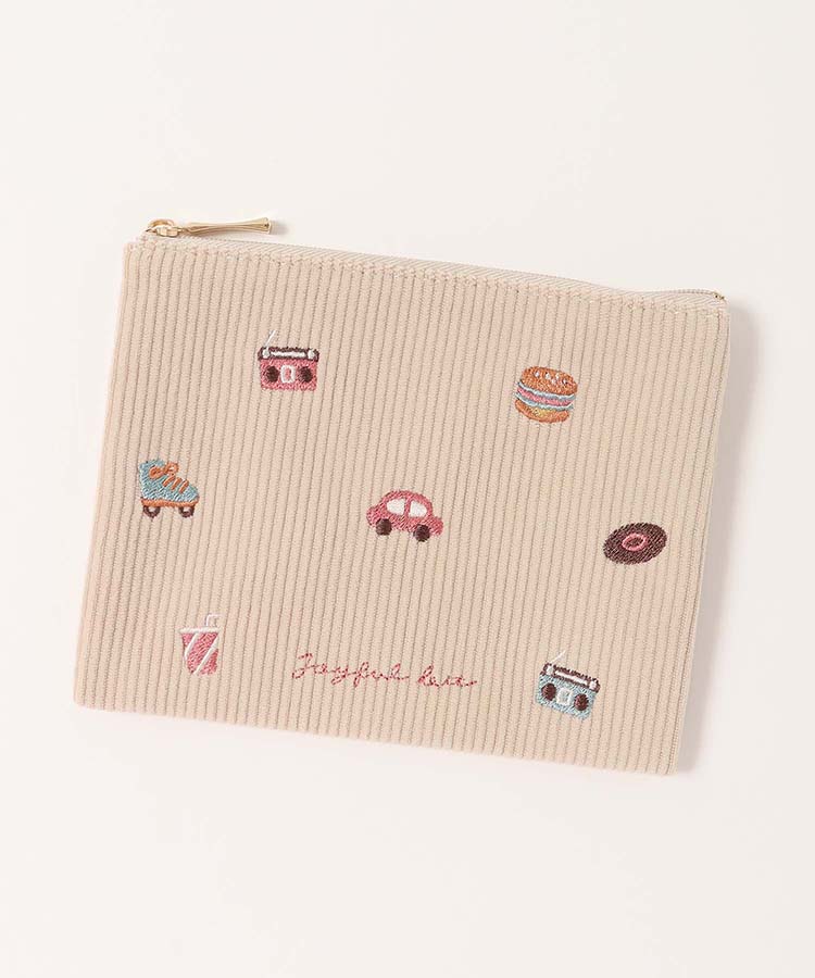 ジョイフルビットコーデュロイフラットポーチ