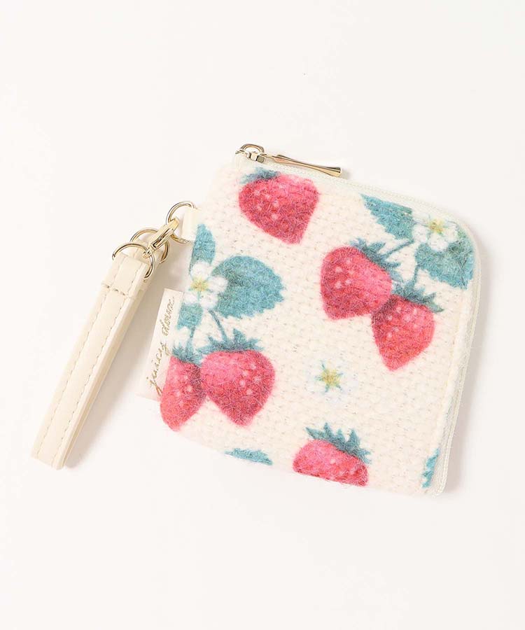 ジューシードゥーシェニール織いちごL字ファスナーミニポーチ