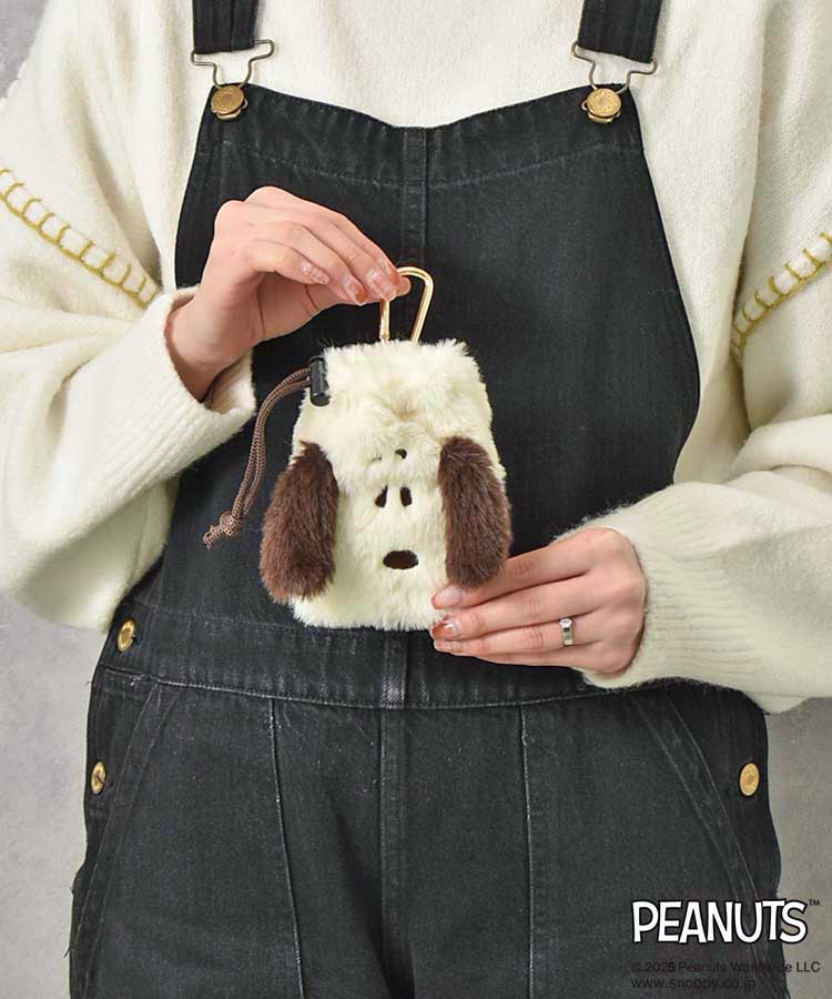 PEANUTS SNOOPYカラビナ付きふわふわフェイス巾着