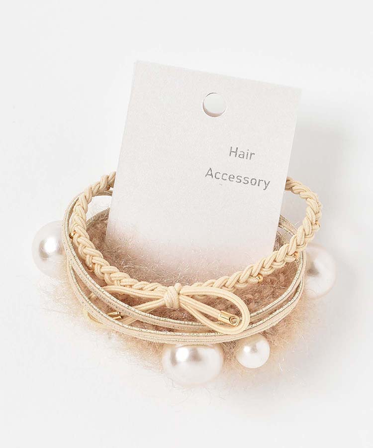 パールラメニットファーヘアゴムセット