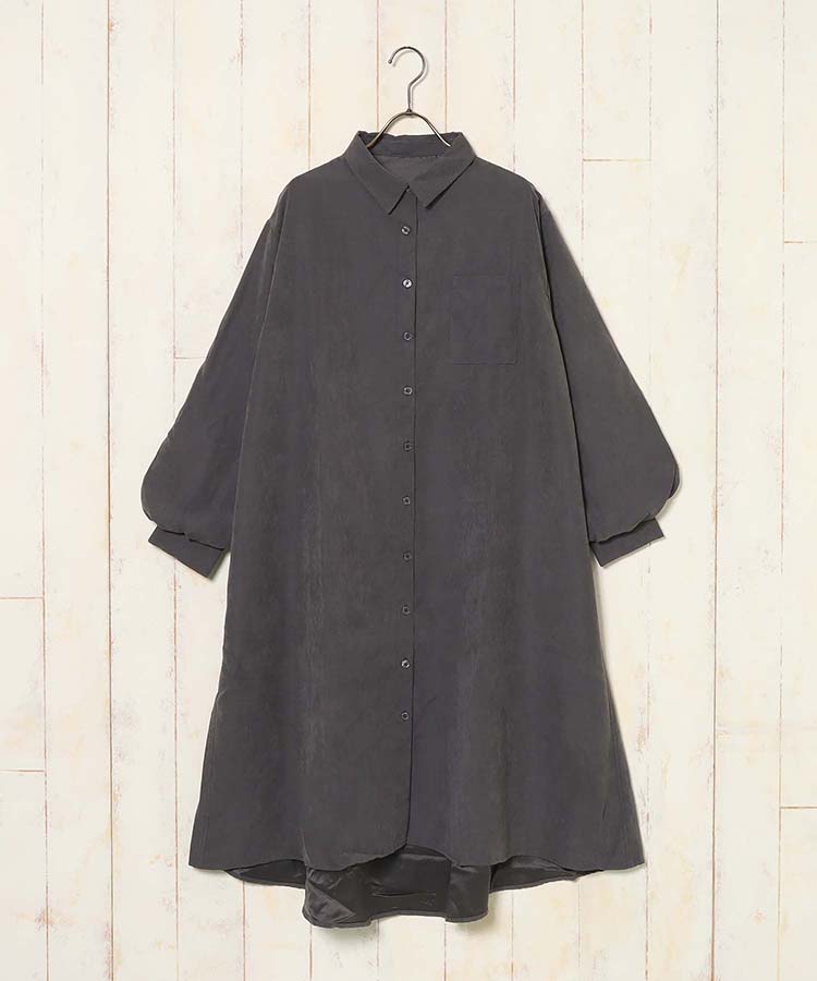 ピーチ起毛袖ボリュームシャツワンピース