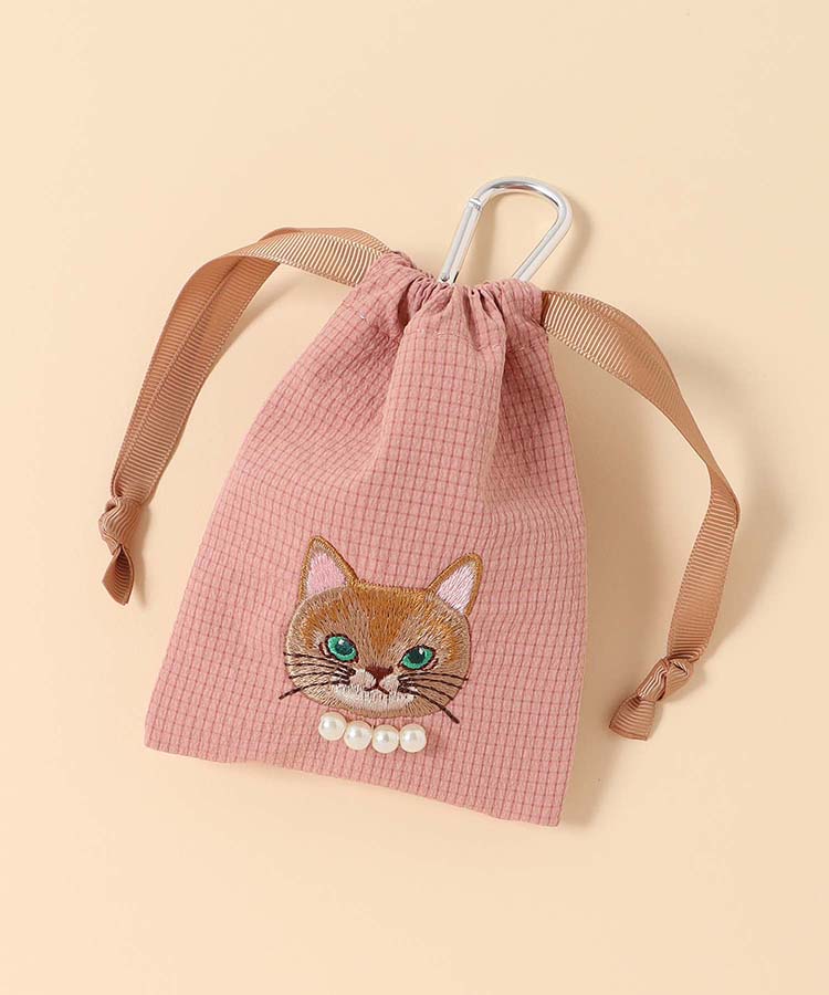 キャットパールカラビナ付きリップル巾着