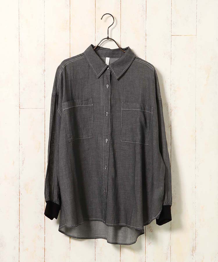 シアーデニムリブ袖シャツ