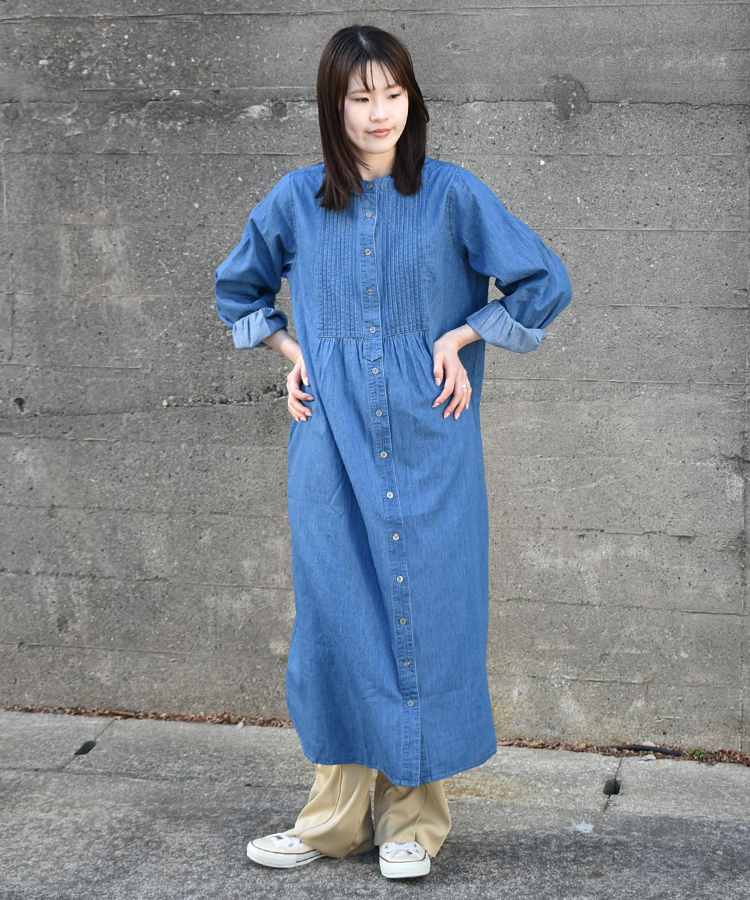 ピンタックデニムワンピース