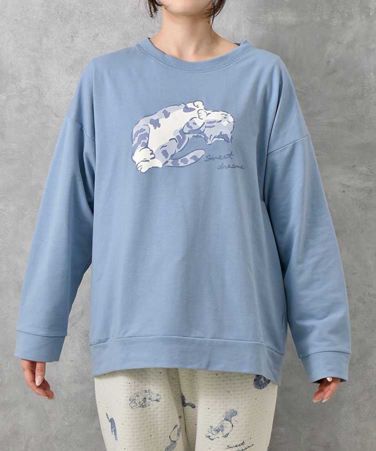 ねこ柄キルト×裏毛ルームウェア上下セット