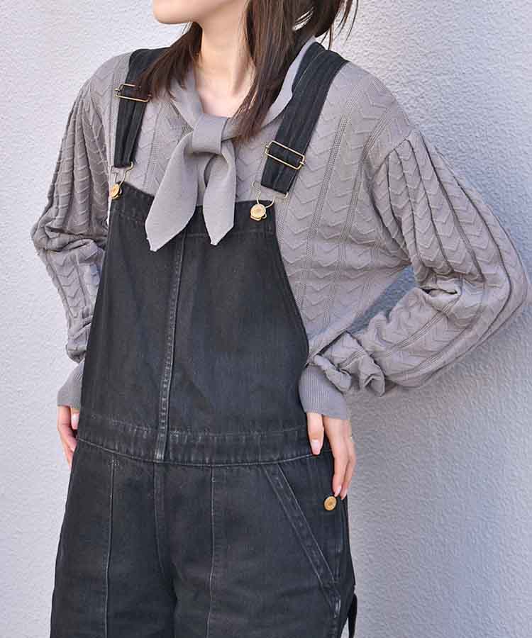 透かし編みニットタイ付きカーディガン