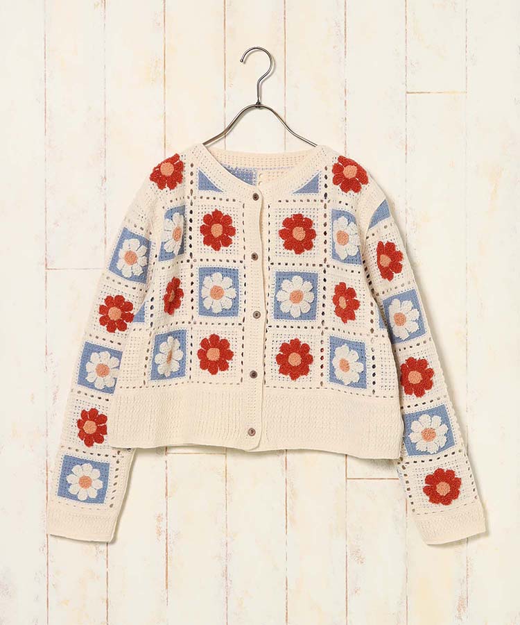 フラワーサガラ刺繍かぎ針カーディガン