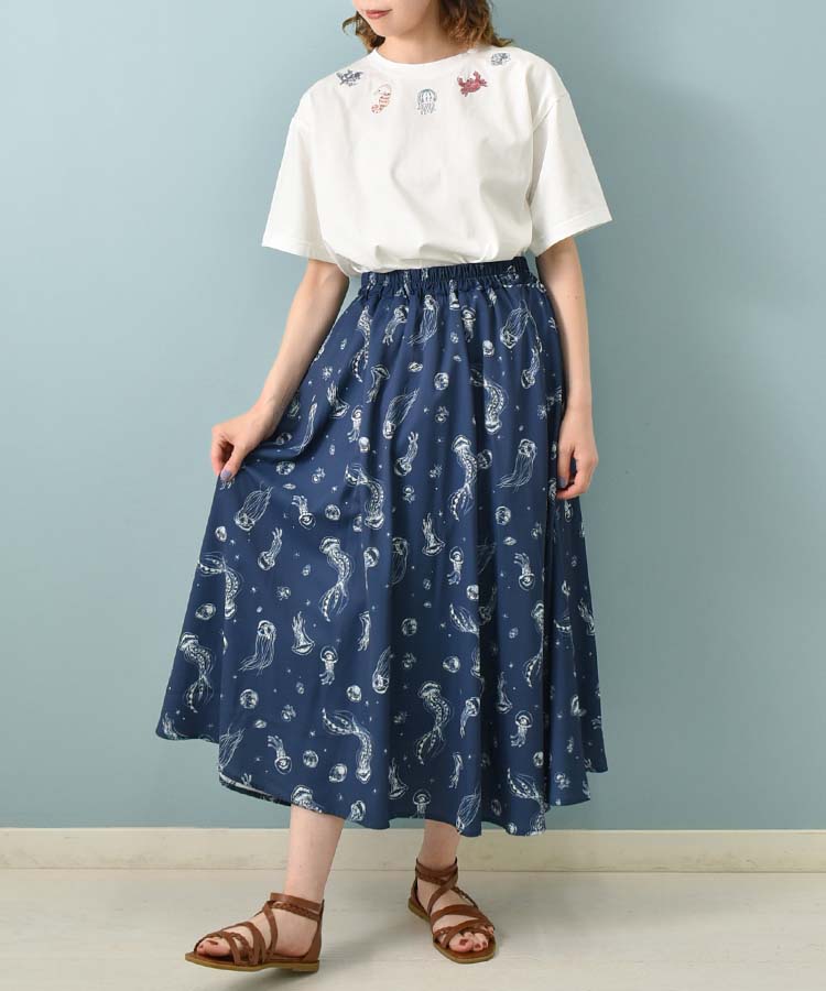 海の生き物ビーズ刺繍Tシャツ