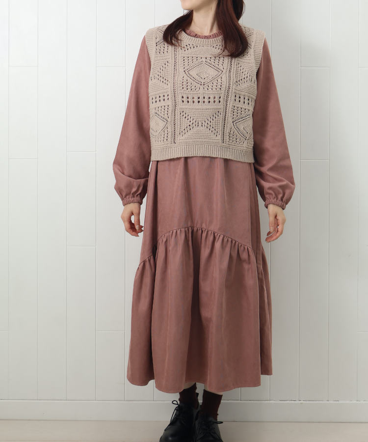 ニットベスト付ワンピース