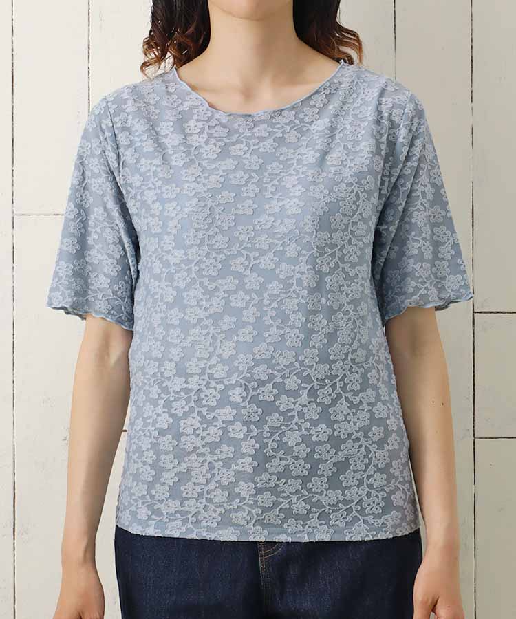 フラワーシアークルーネックTシャツ