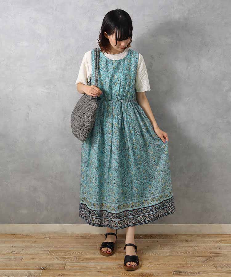 袖なし総柄ワンピース25NO6 ワンピース 半袖 半袖ワンピース