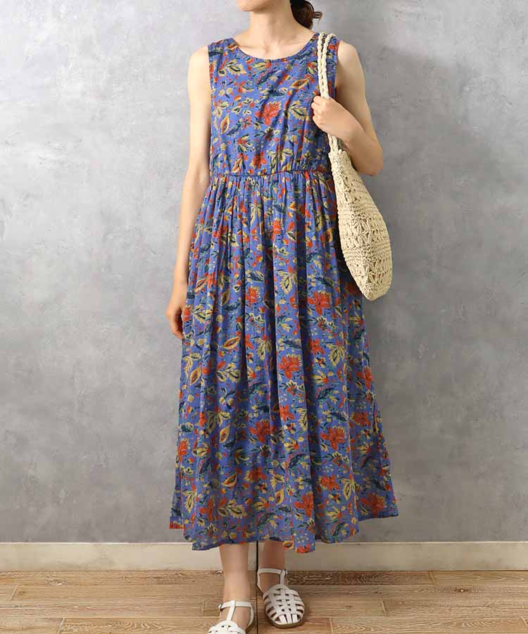 ≪SALE≫袖なし総柄ワンピース25NO1
