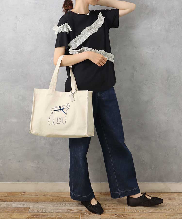 le petale dog looking up刺繍トート