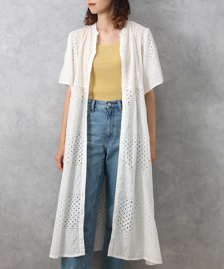 シフリー刺繍ワンピース ワンピース 半袖 半袖ワンピース チャコール