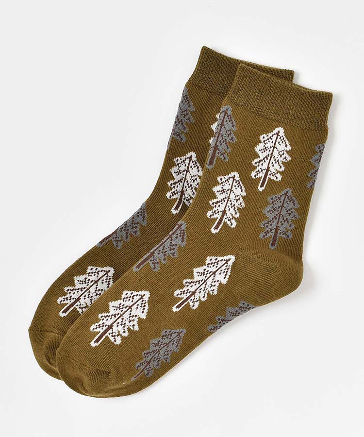 もみの木柄クルーソックス