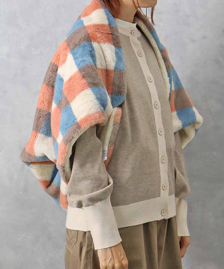 チェック柄エコファー裏ボアブランケット