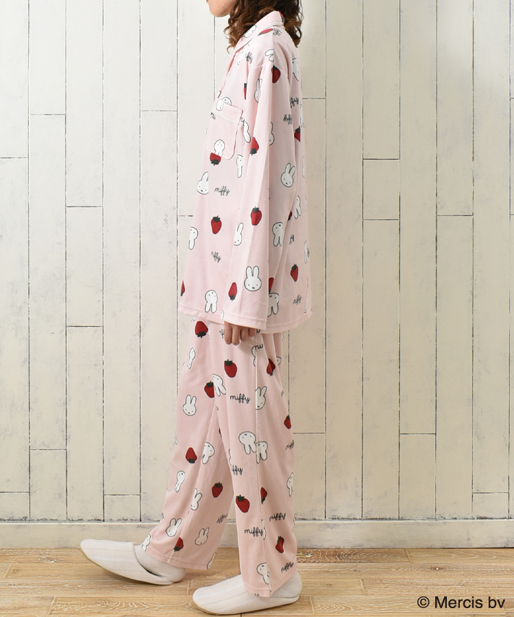 ミッフィーいちご柄前開きパジャマ上下セット