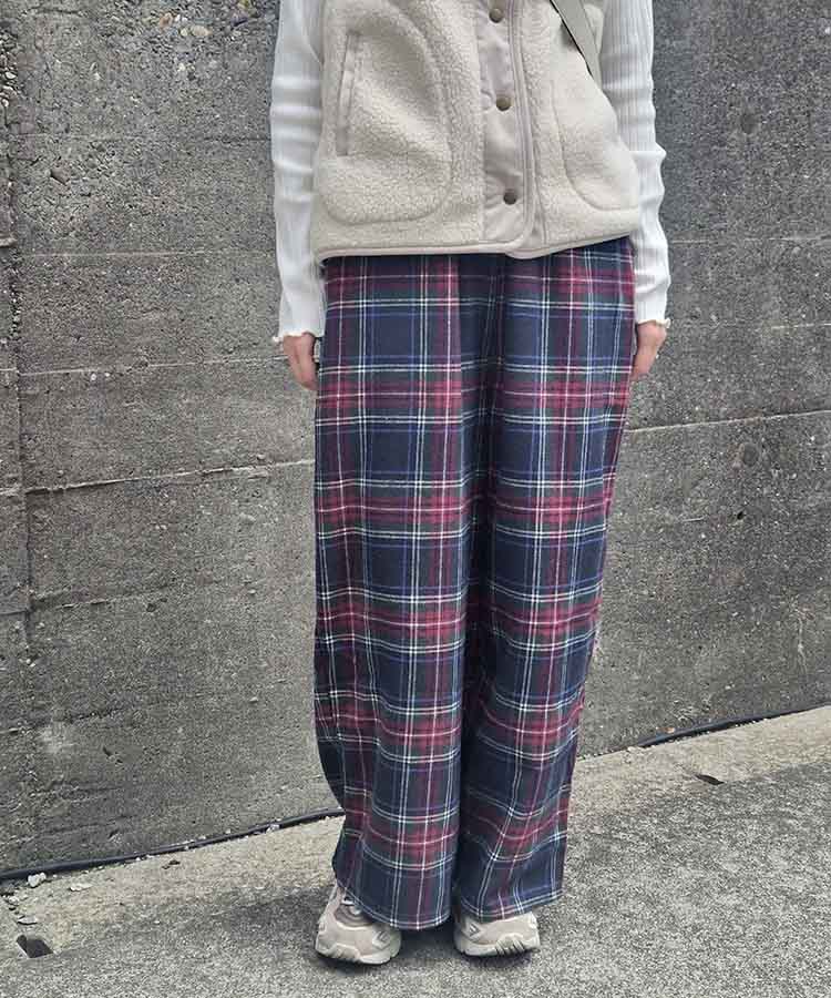 ネルチェック柄イージーパンツ