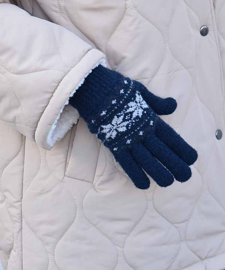 裏起毛雪柄ニットグローブL