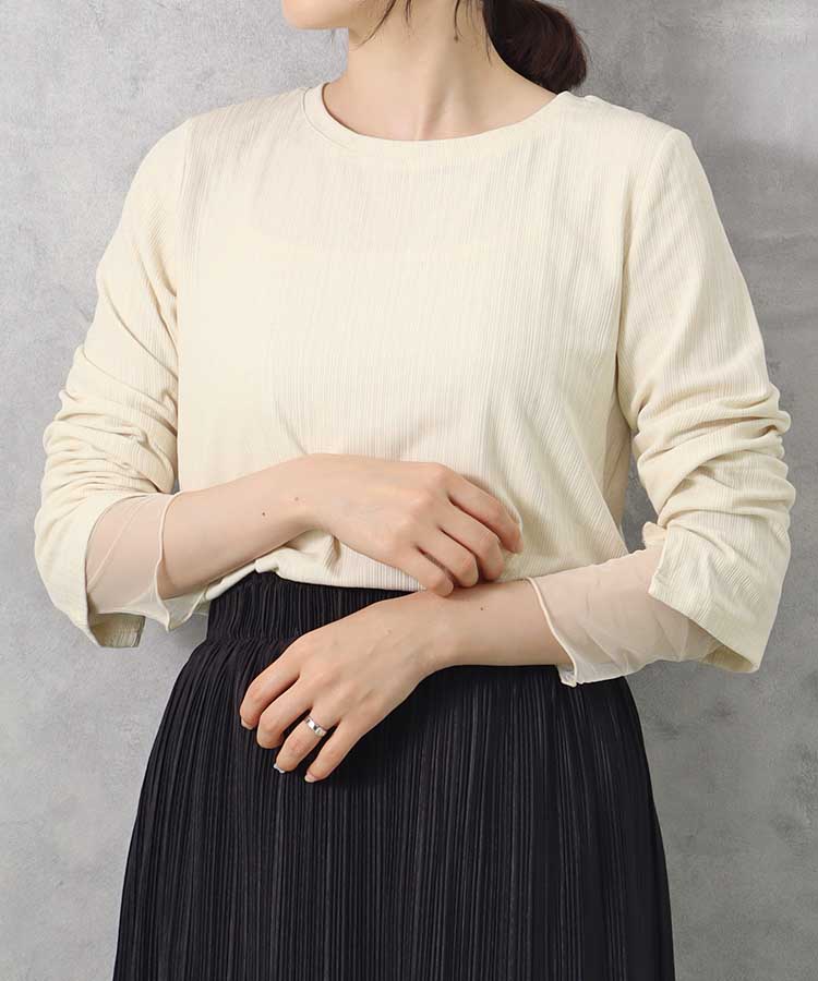 ≪SALE≫【WEB限定】袖スリットチュールカットトップス