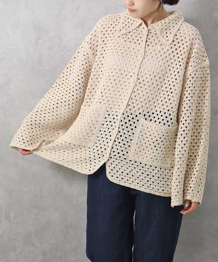 ≪SALE≫【WEB限定】クロシェシャツカラートップス