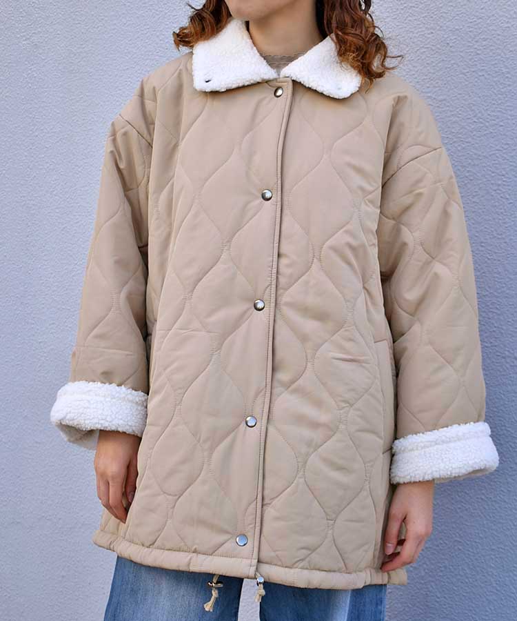 中綿ボア付きキルトコート