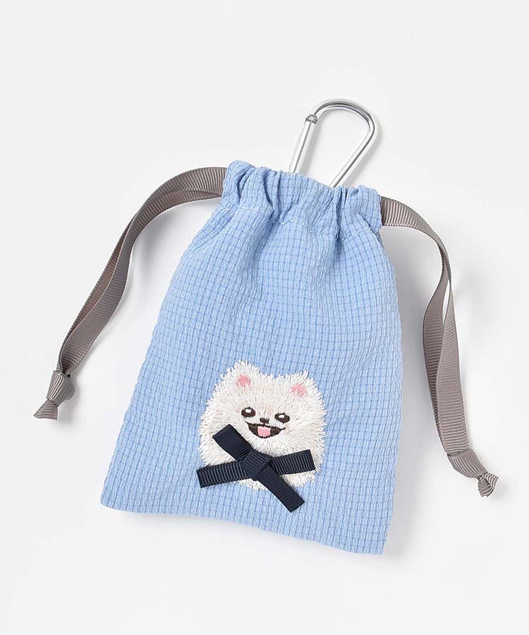 ドッグリボンカラビナ付きリップル巾着