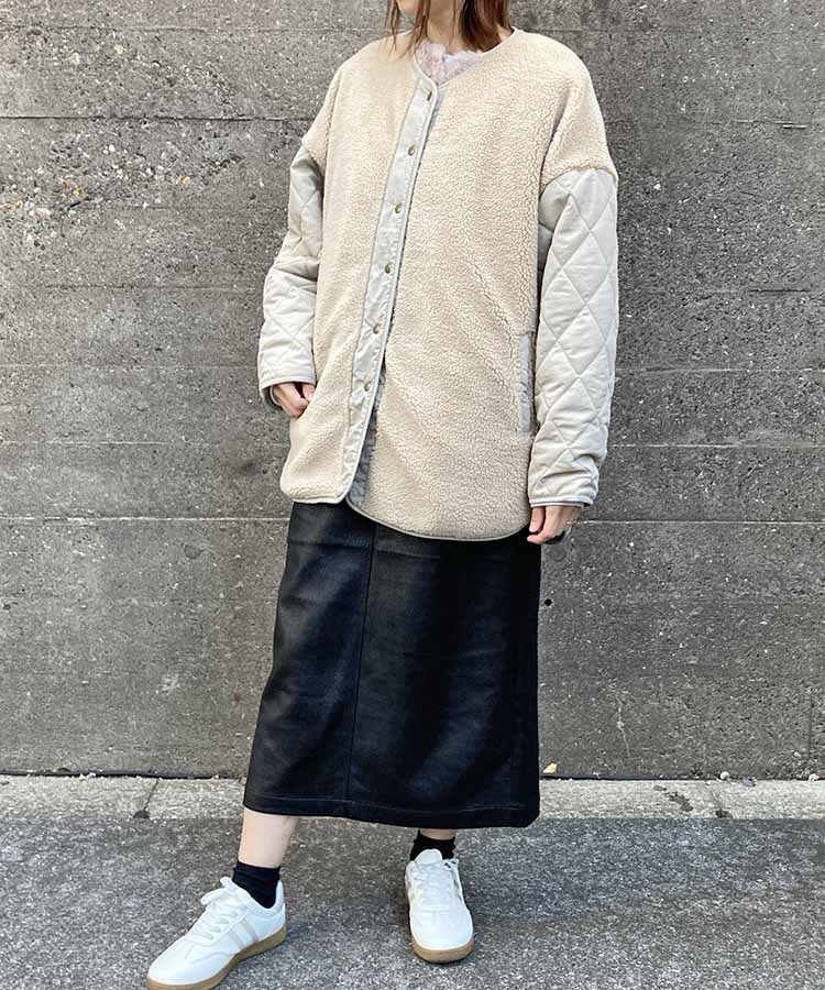 ボア切り替えキルティングコート