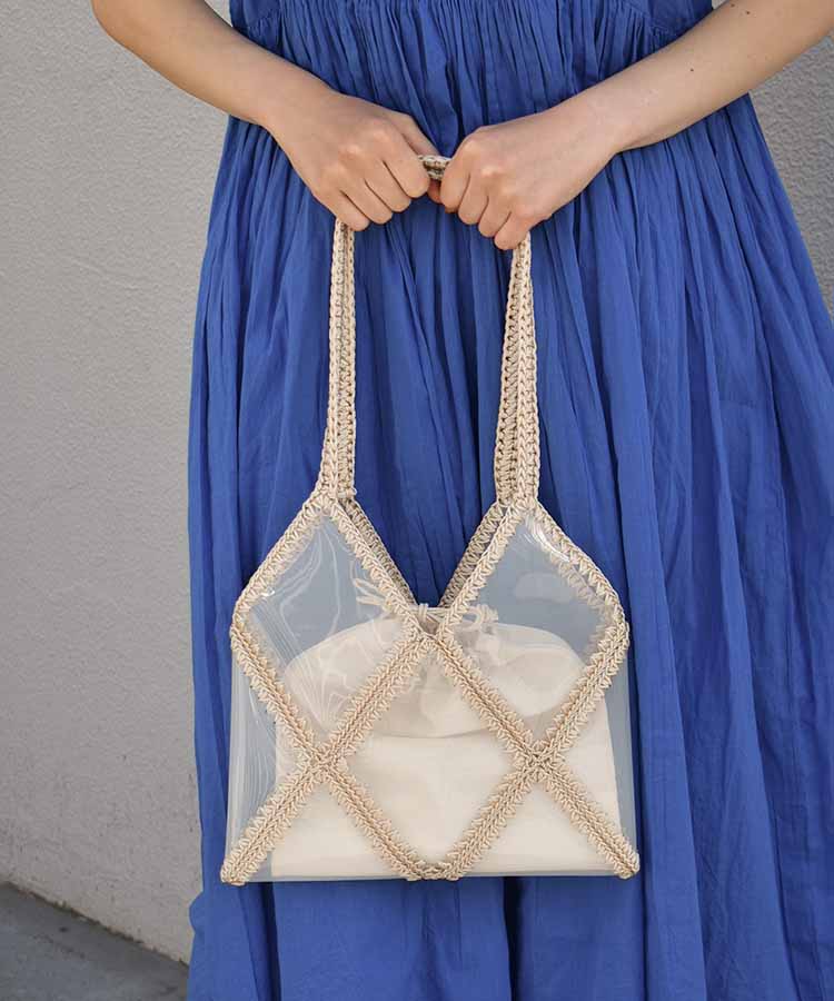 クロシェ編みクリアビニールトートバッグ