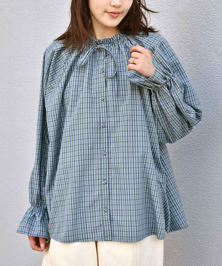 チェックリボンブラウス