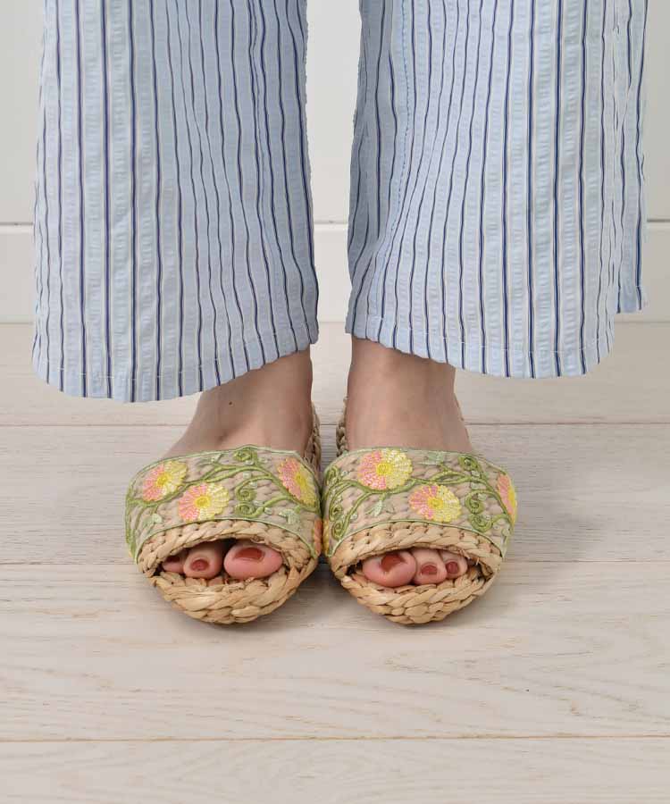 ≪SALE≫フラワー刺繍リボンガマスリッパ