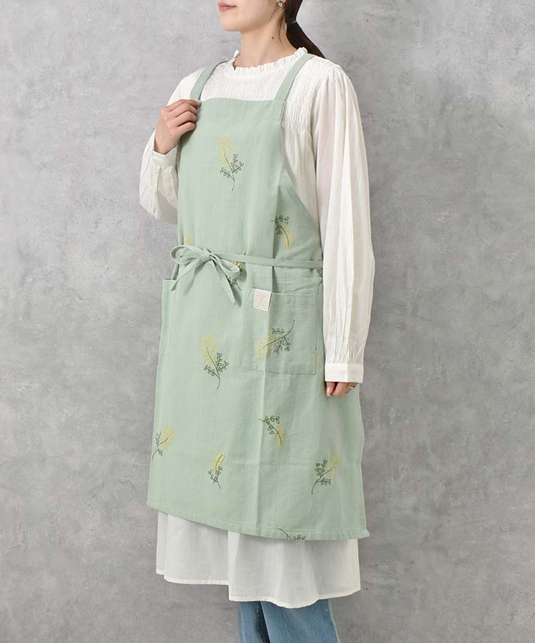 ミモザ刺繍エプロン