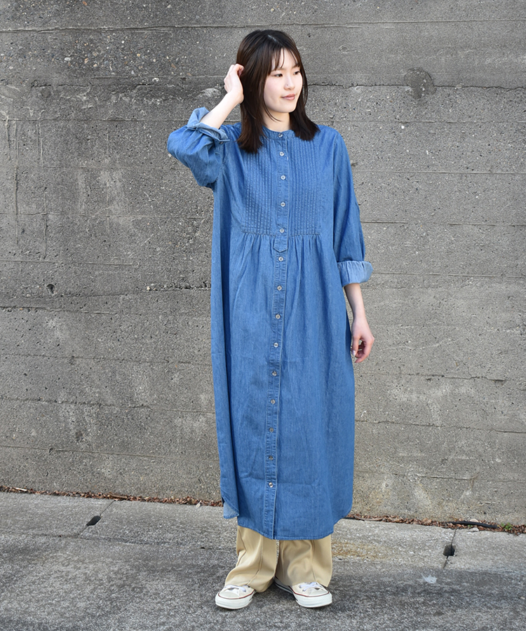 ピンタックデニムワンピース