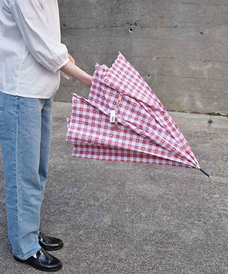 ギンガムハート雨長傘