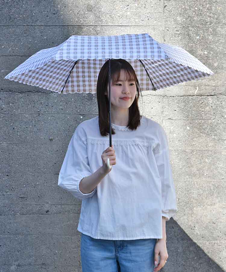 ギンガムハート折りたたみ傘