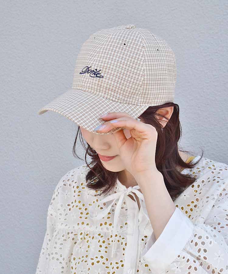 チェック刺繍キャップ
