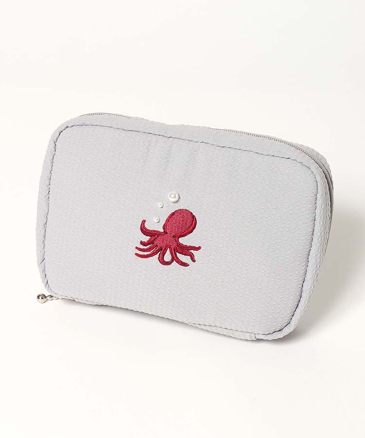 海洋生物パール刺繍多ポケットポーチ