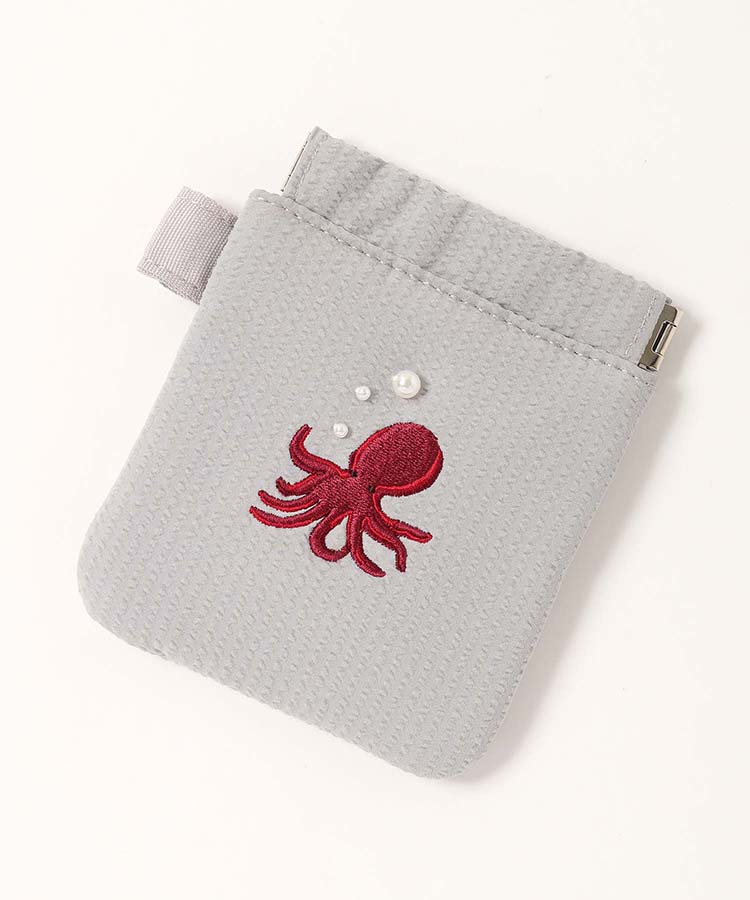 海洋生物パール刺繍ばね口ポーチ