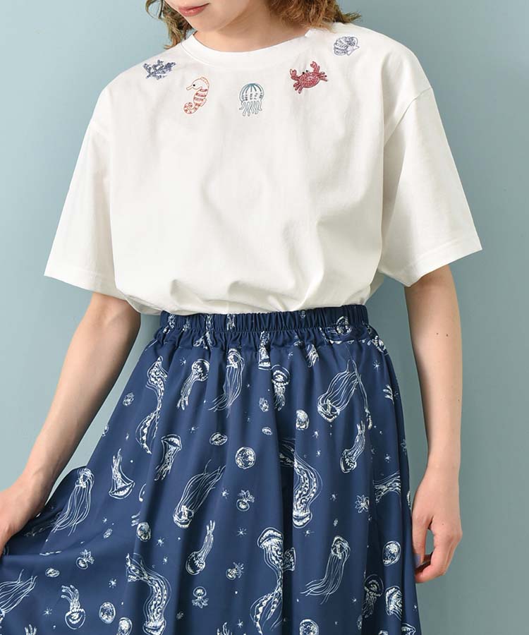 海の生き物ビーズ刺繍Tシャツ