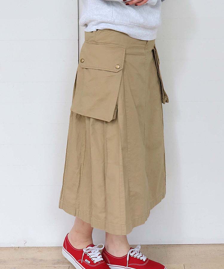 ≪SALE≫ツイルプリーツフレアカーゴスカート