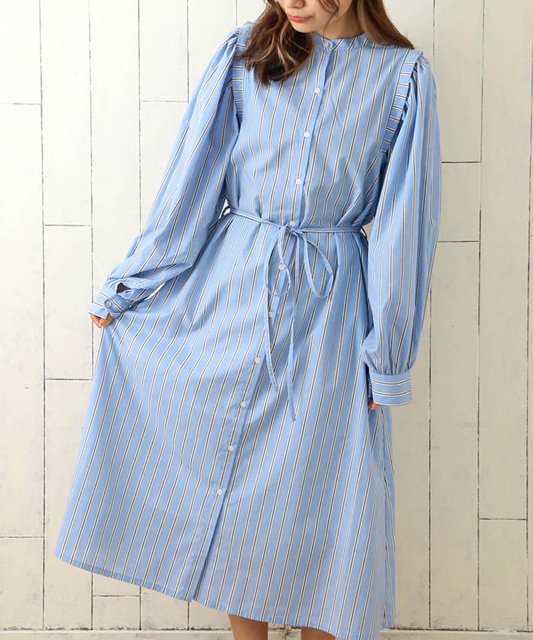 ≪SALE≫ストライプノーカラーワンピース
