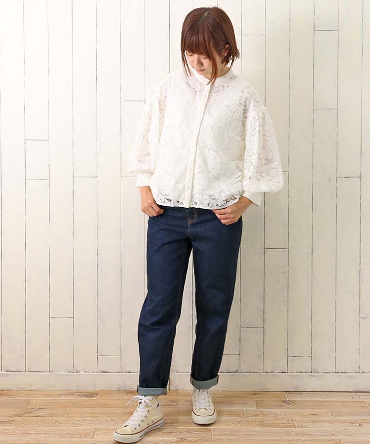 ≪SALE≫ノーカラーレースブラウス