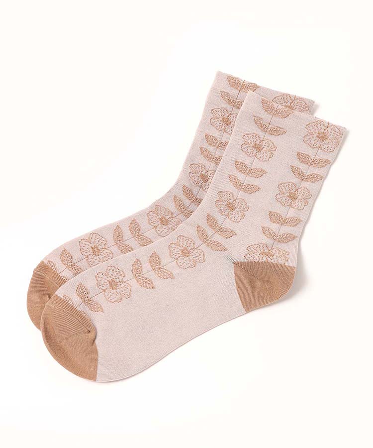 ジャガードフラワーロークルーソックス