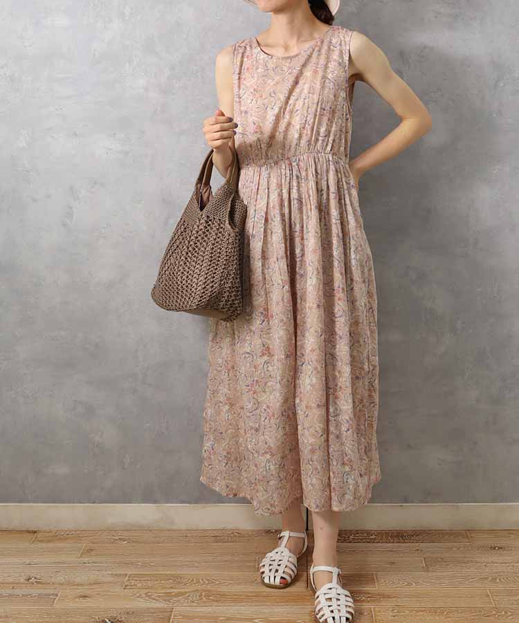 ≪SALE≫袖なし総柄ワンピース25NO4
