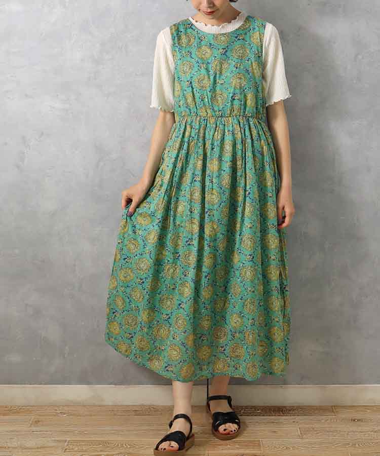 ≪SALE≫袖なし総柄ワンピース25NO3